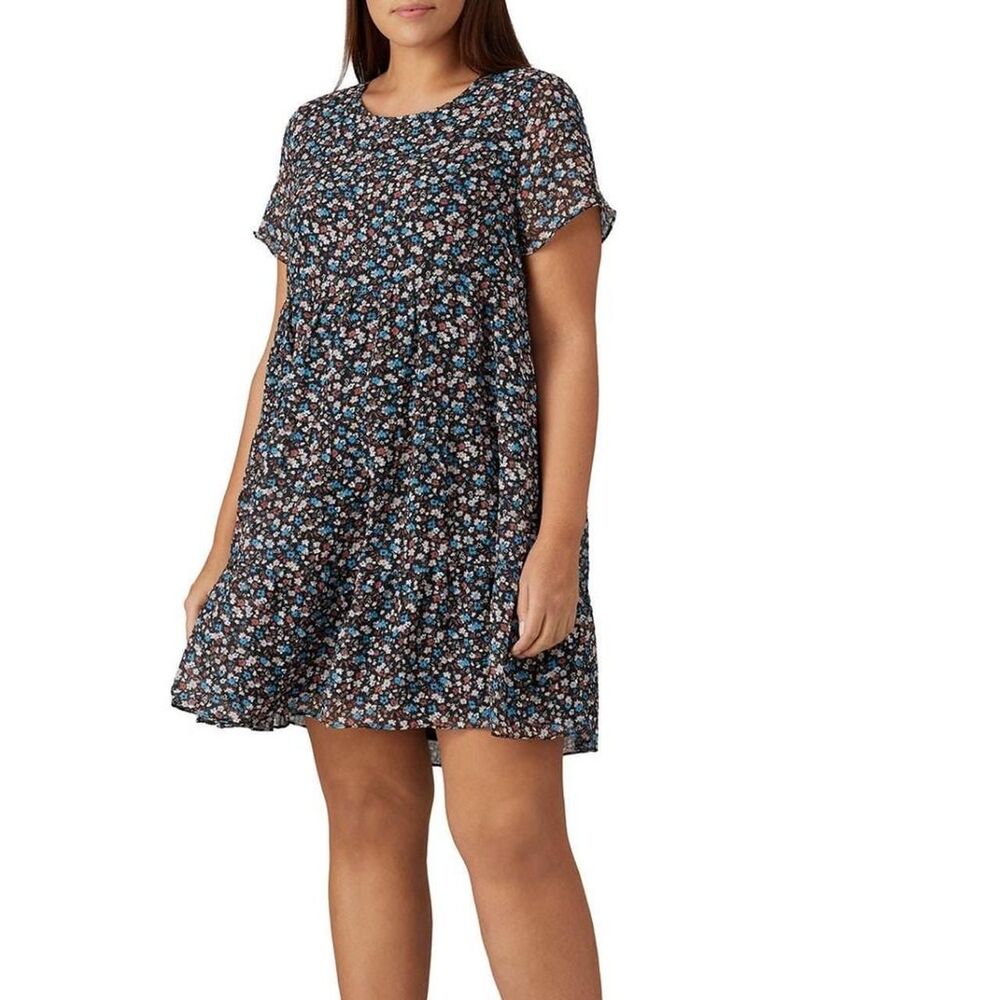 Madewell Black Multi Ditsy Floral Tiered Mini Dress - Size Large
